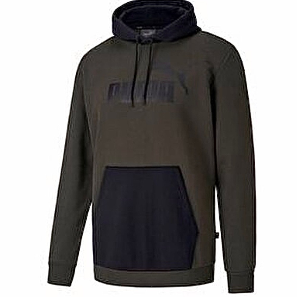 Puma Regular Fit ESS+ Hoody Fleece Big Logo Green Mens Track Top